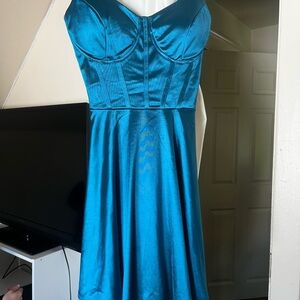Windsor Teal Satin Hoco Dress